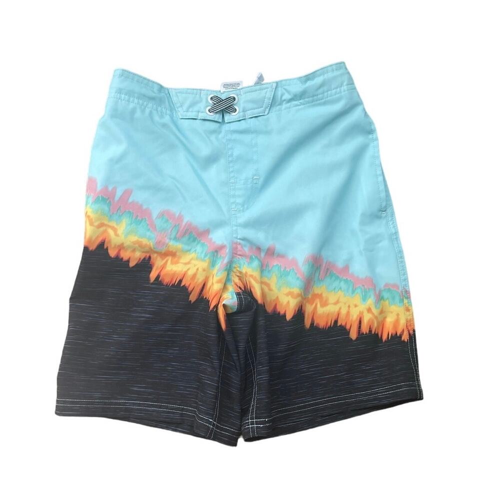 Wonder Nation Boys Tie Dye Swim Trunks Blue Black Orange Large 10-12